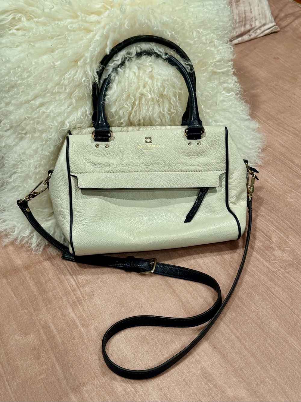 Kate Spade Cream White & Navy Handbag Purse Crossbody Leather Grant Park Alida